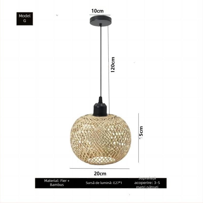 Lampă de perete cu abajur din bambus împletit, artă din lemn, inspirație tea house, stil japonez retro, lampă creativă pentru dormitor, 220V, certificare 3C 2023010105591769
