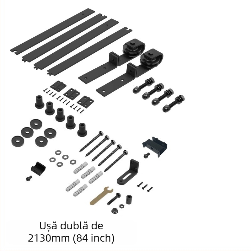 Kit hardware ușă hambar - șină de ușă pliabilă cu două uși și role pentru sufragerie și bucătărie, rezistent la uzură, acoperire cu pulbere din oțel carbon, model JH-ZD1, stil modern minimalist