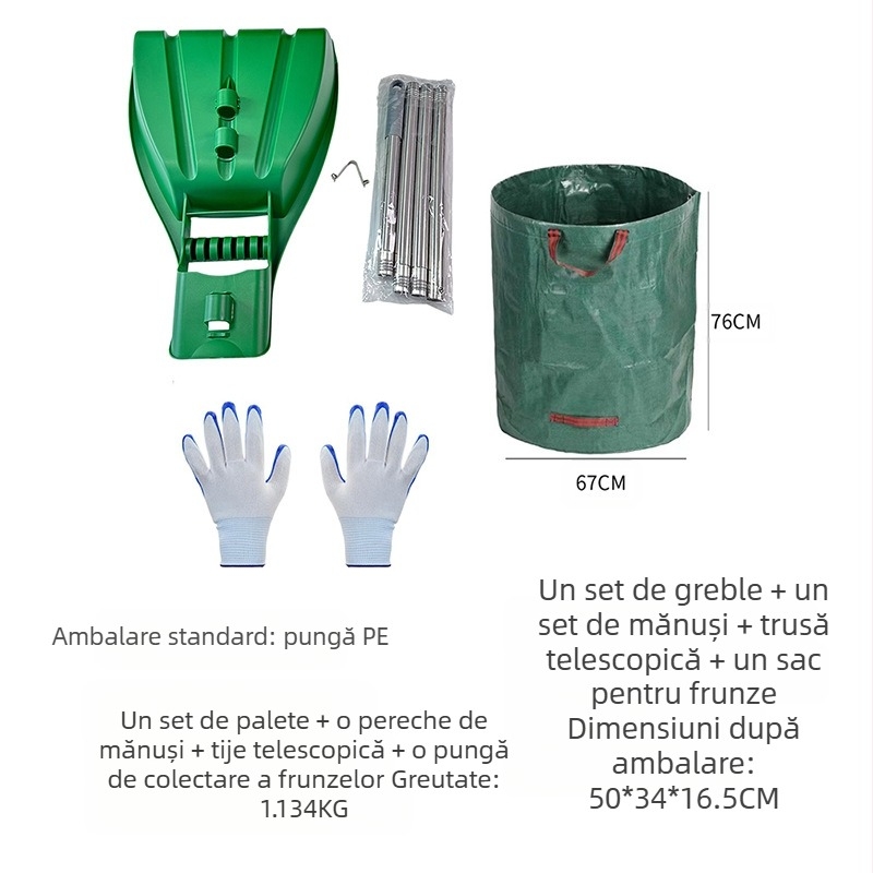 Greblă de grădină manuală — din plastic, pentru frunze, resturi de iarbă și gazon