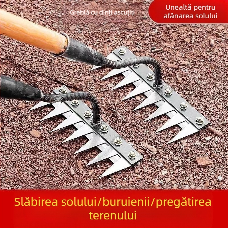 Greblă pentru burueni cu lamă, cap detașabil, dinți multipli, pentru afânarea solului în livezi (lungimea dinților 100 mm)