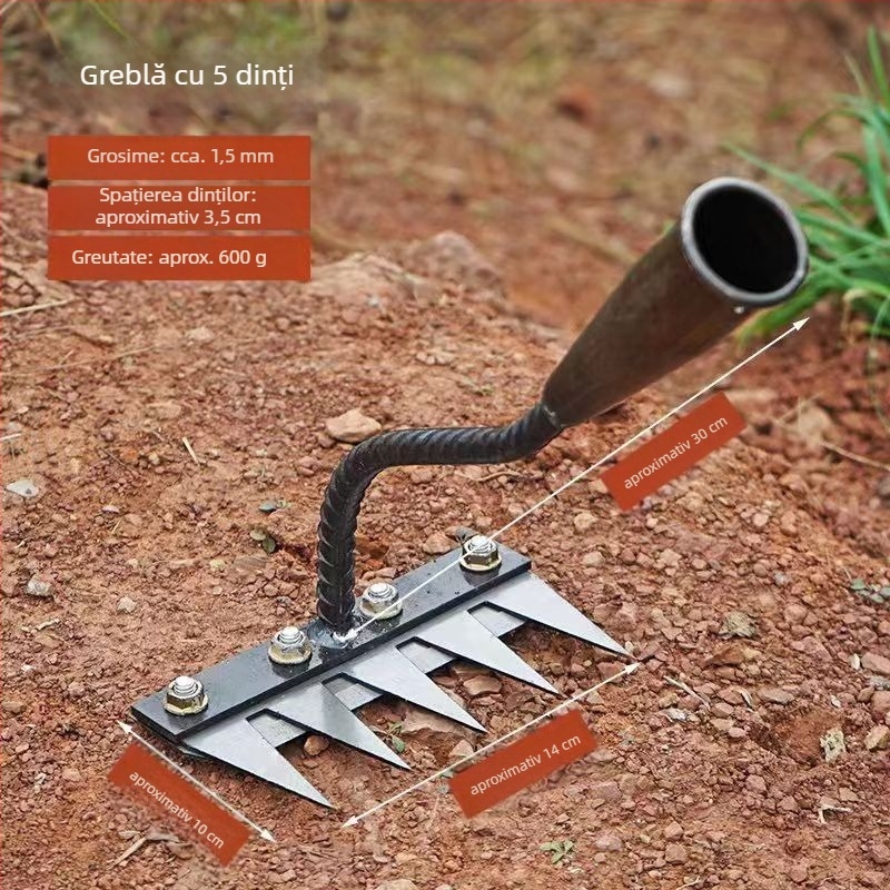 Greblă pentru burueni cu lamă, cap detașabil, dinți multipli, pentru afânarea solului în livezi (lungimea dinților 100 mm)