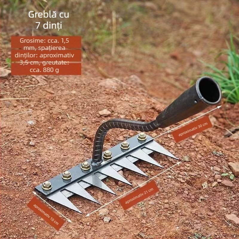 Greblă pentru burueni cu lamă, cap detașabil, dinți multipli, pentru afânarea solului în livezi (lungimea dinților 100 mm)