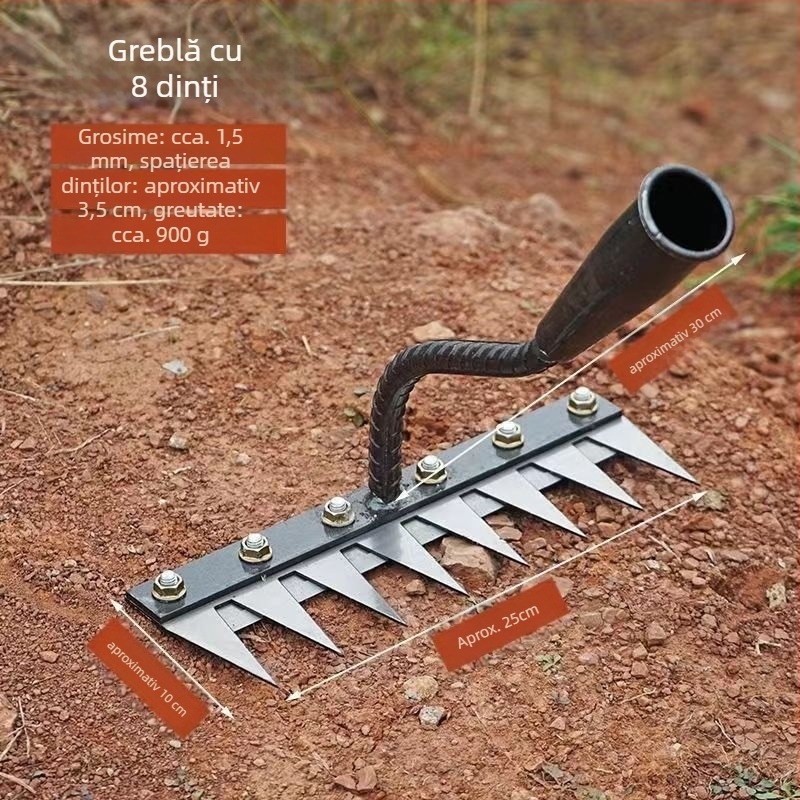 Greblă pentru burueni cu lamă, cap detașabil, dinți multipli, pentru afânarea solului în livezi (lungimea dinților 100 mm)