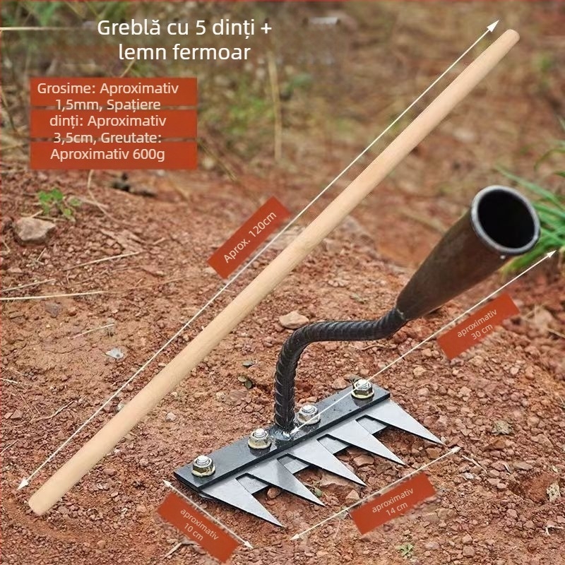 Greblă pentru burueni cu lamă, cap detașabil, dinți multipli, pentru afânarea solului în livezi (lungimea dinților 100 mm)