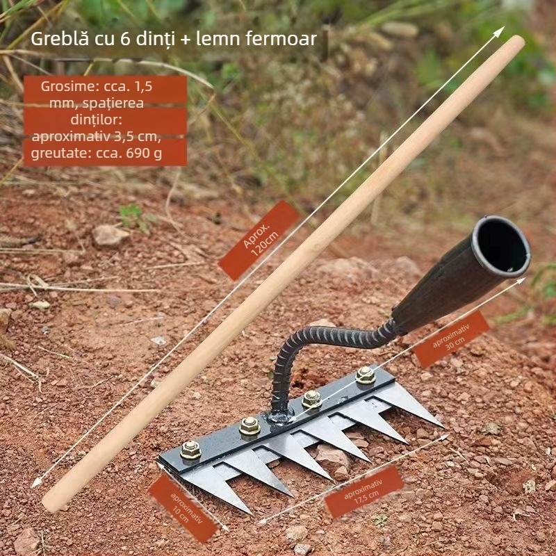 Greblă pentru burueni cu lamă, cap detașabil, dinți multipli, pentru afânarea solului în livezi (lungimea dinților 100 mm)