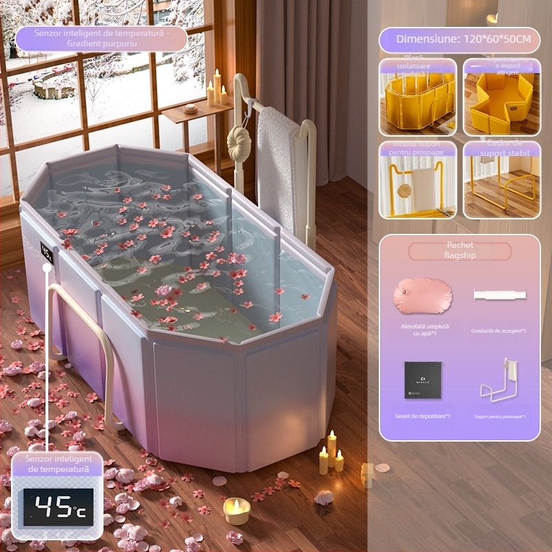 Găleată de baie pliabilă pentru adulți, PVC, pentru baie, cu controlul temperaturii