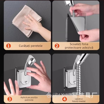 Suport pentru cap de duș cu bază, montaj fără găuri, reglabil universal, ABS, electroplacare, model ZJ-01, stil modern minimalist