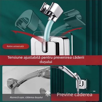 Suport pentru cap de duș cu bază, montaj fără găuri, reglabil universal, ABS, electroplacare, model ZJ-01, stil modern minimalist