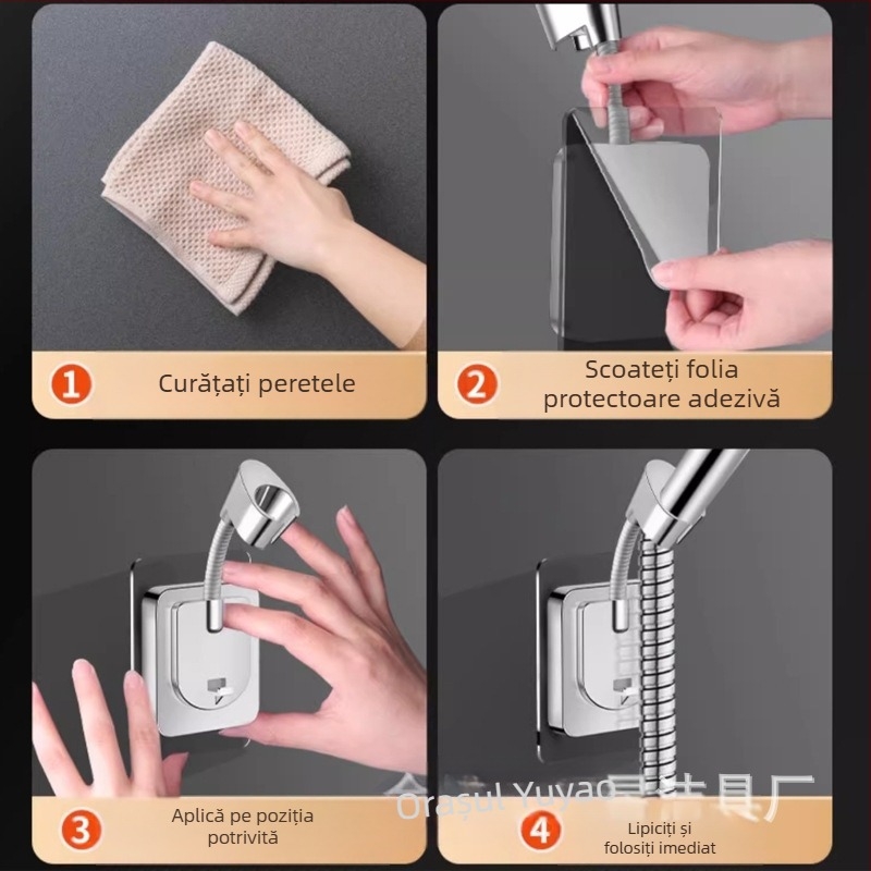 Suport pentru cap de duș cu bază, montaj fără găuri, reglabil universal, ABS, electroplacare, model ZJ-01, stil modern minimalist