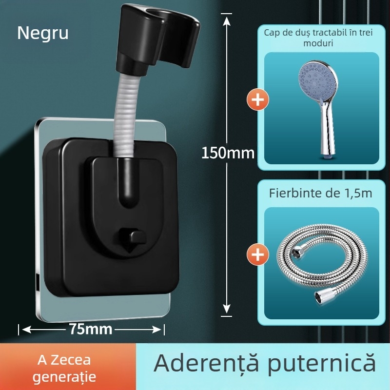 Suport pentru cap de duș cu bază, montaj fără găuri, reglabil universal, ABS, electroplacare, model ZJ-01, stil modern minimalist