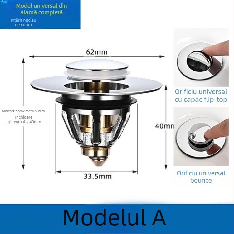 Dop ceramic pentru scurgere chiuvetă cu nucleu din cupru – tip apăsare, anti-odor, stil modern minimalist