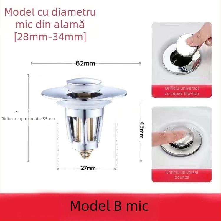 Dop ceramic pentru scurgere chiuvetă cu nucleu din cupru – tip apăsare, anti-odor, stil modern minimalist