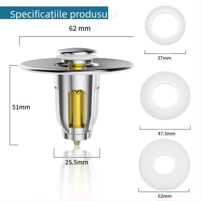 Dop ceramic pentru scurgere chiuvetă cu nucleu din cupru – tip apăsare, anti-odor, stil modern minimalist