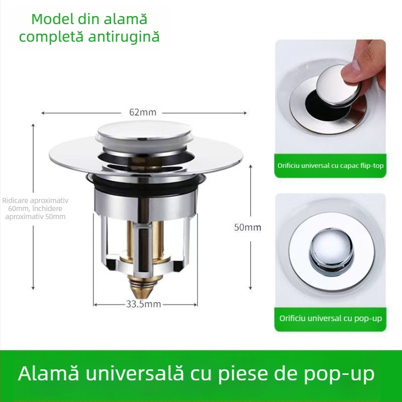 Dop ceramic pentru scurgere chiuvetă cu nucleu din cupru – tip apăsare, anti-odor, stil modern minimalist