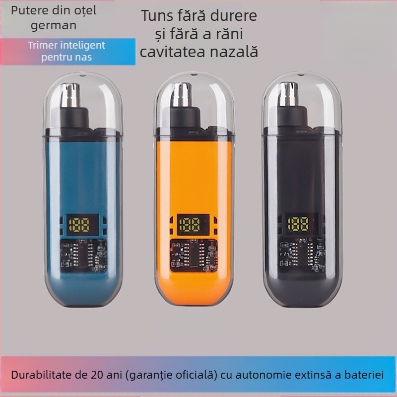 Trimer pentru păr de nas, reîncărcabil, mic și portabil, cu cap de tăiere detașabil lavabil, corp ABS.