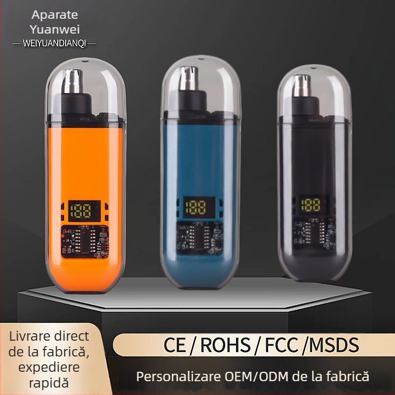 Trimer pentru păr de nas, reîncărcabil, mic și portabil, cu cap de tăiere detașabil lavabil, corp ABS.