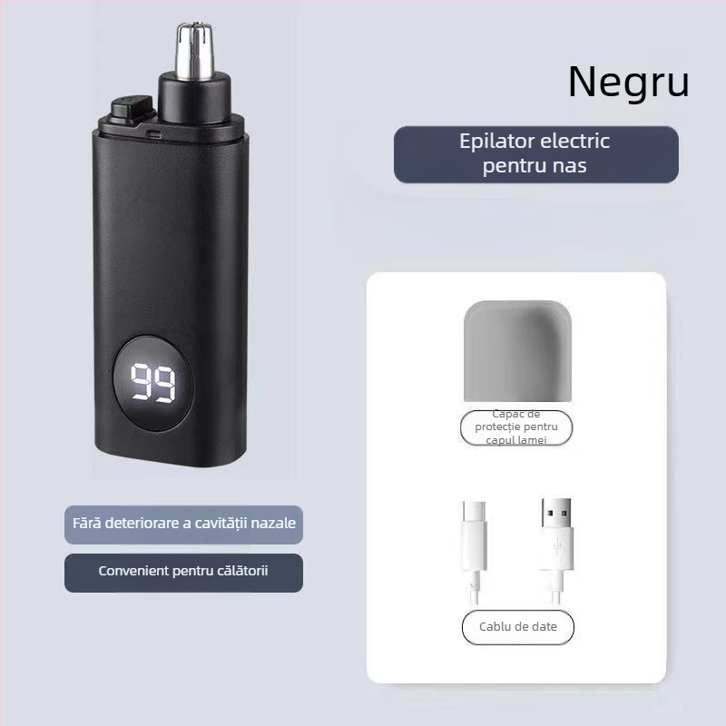 Trimer pentru păr de nas, reîncărcabil, mic și portabil, cu cap de tăiere detașabil lavabil, corp ABS.