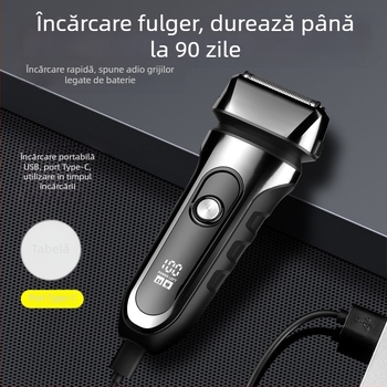 Aparat de ras electric cu cap de 3 lame reciproc, cap de tăiere plutitor, baterie încorporată 500–800 mAh, autonomie de 90 de minute, încărcare USB