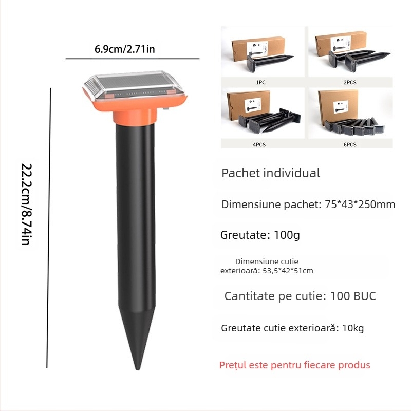 Repeller solar cu ultrasunete pentru exterior - impermeabil, alungă șerpi, molii și șobolani