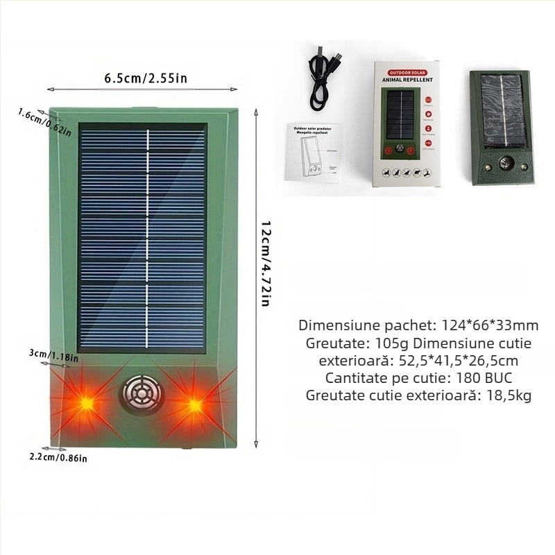 Repeller solar cu ultrasunete pentru exterior - impermeabil, alungă șerpi, molii și șobolani