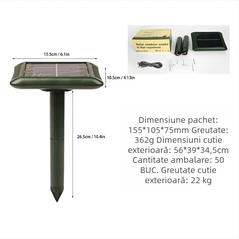 Repeller solar cu ultrasunete pentru exterior - impermeabil, alungă șerpi, molii și șobolani
