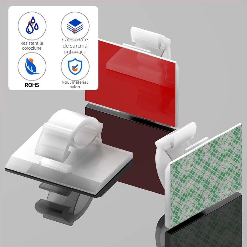 Cleme pentru cabluri și organizator de cabluri - model Wire buckle; material: nailon; fixare autoadezivă; potrivit pentru mașină, birou și iluminat
