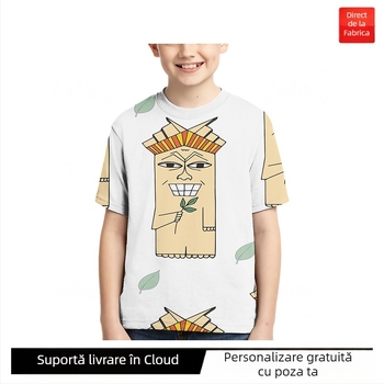 Tricou pentru copii cu imprimare 3D, model geometric, mâneci scurte, guler rotund, unisex