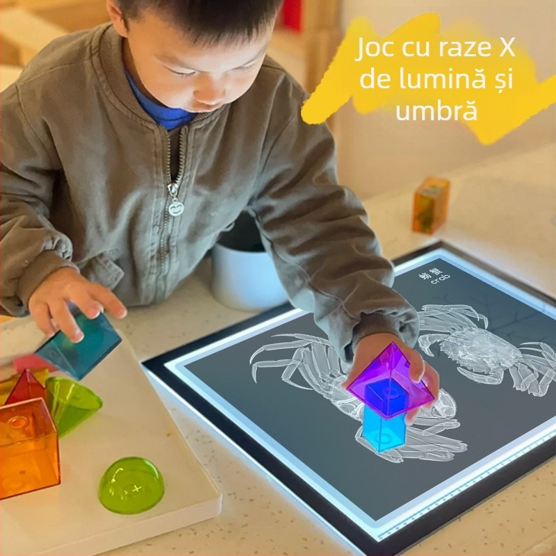 Jucărie educațională Montessori-Reggio cu lumină și umbră, inel DIY cu raze X, pentru sugari 0–3 ani, colț științific pentru fete