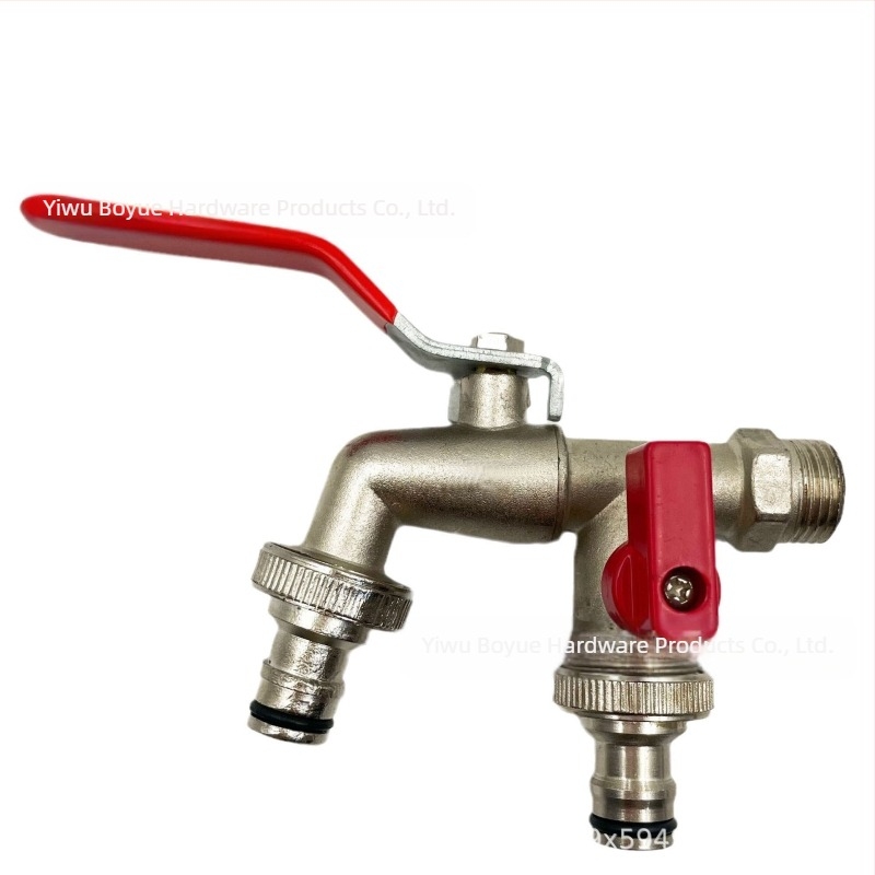 Robinet de grădină din aliaj de zinc, cu două ieșiri și control dual, acoperire electroplacată