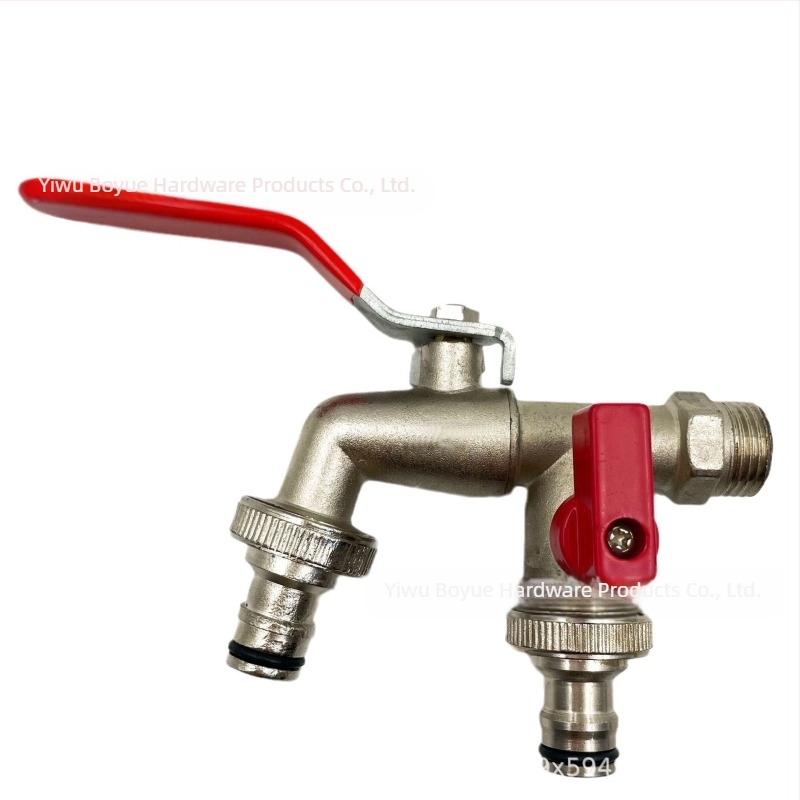 Robinet de grădină din aliaj de zinc, cu două ieșiri și control dual, acoperire electroplacată