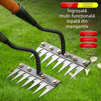 Greblă și lopată de grădină – oțel mangan, cinci dinți, multifuncțional, afânare sol, nivelare teren