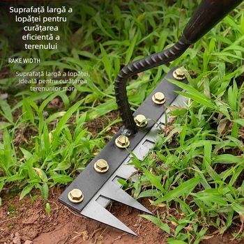 Greblă și lopată de grădină – oțel mangan, cinci dinți, multifuncțional, afânare sol, nivelare teren