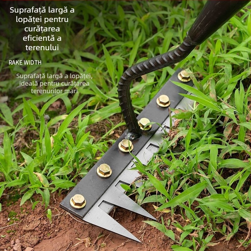 Greblă și lopată de grădină – oțel mangan, cinci dinți, multifuncțional, afânare sol, nivelare teren