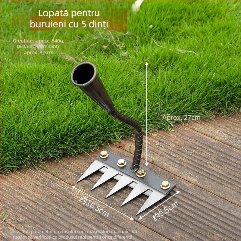 Greblă și lopată de grădină – oțel mangan, cinci dinți, multifuncțional, afânare sol, nivelare teren