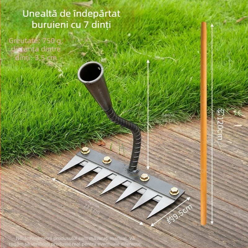 Greblă și lopată de grădină – oțel mangan, cinci dinți, multifuncțional, afânare sol, nivelare teren