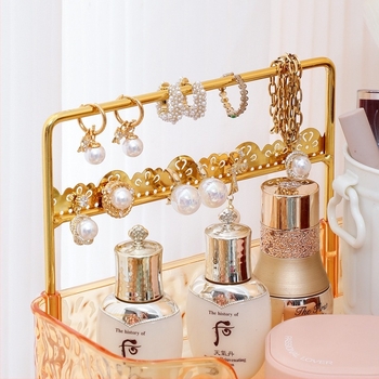 Organizator cosmetic pentru colțul mesei de toaletă | Suport multistrat pentru ruj, parfum, bijuterii și îngrijire a pielii, plastic, stil light luxury, Ring Star