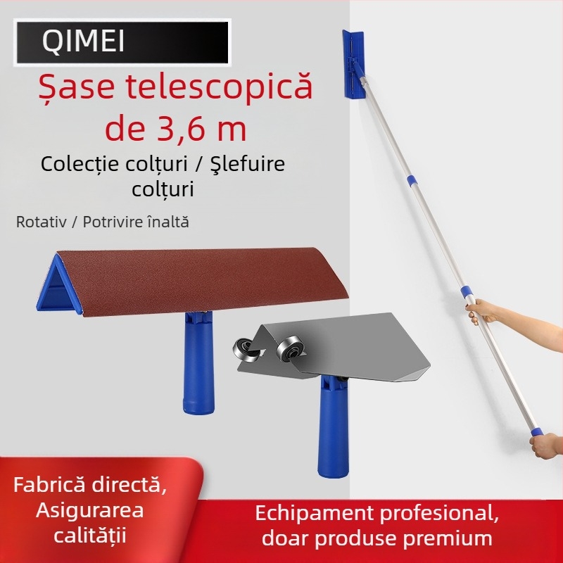 Suport telescopic pentru glet și șmirghel, din aliaj de aluminiu, bază Velcro, pentru șlefuire uscată a gletului pe pereți plați