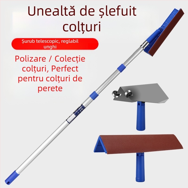 Suport telescopic pentru glet și șmirghel, din aliaj de aluminiu, bază Velcro, pentru șlefuire uscată a gletului pe pereți plați