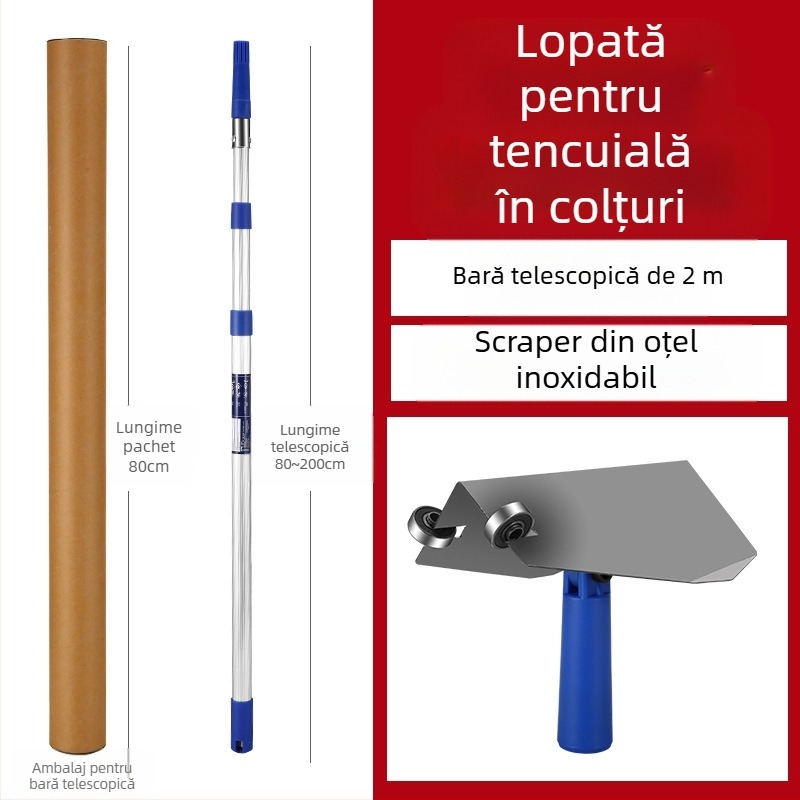 Suport telescopic pentru glet și șmirghel, din aliaj de aluminiu, bază Velcro, pentru șlefuire uscată a gletului pe pereți plați