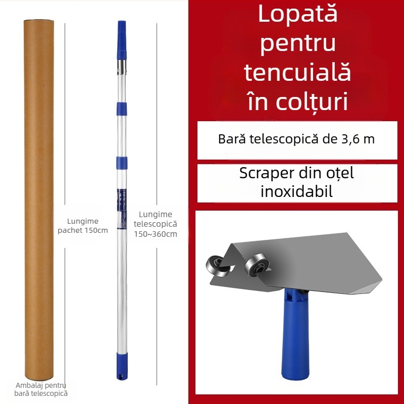Suport telescopic pentru glet și șmirghel, din aliaj de aluminiu, bază Velcro, pentru șlefuire uscată a gletului pe pereți plați
