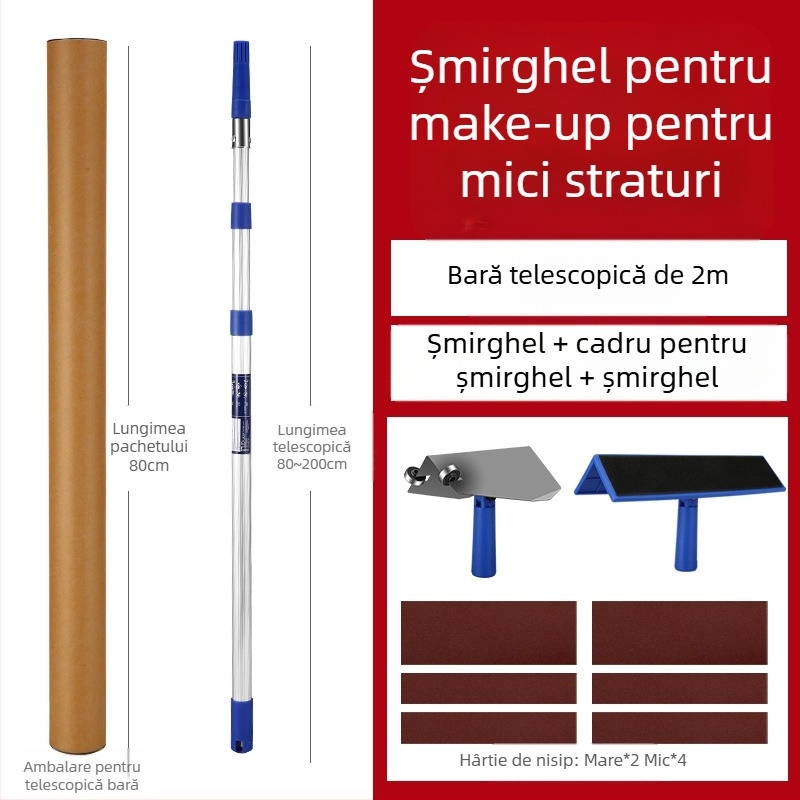 Suport telescopic pentru glet și șmirghel, din aliaj de aluminiu, bază Velcro, pentru șlefuire uscată a gletului pe pereți plați