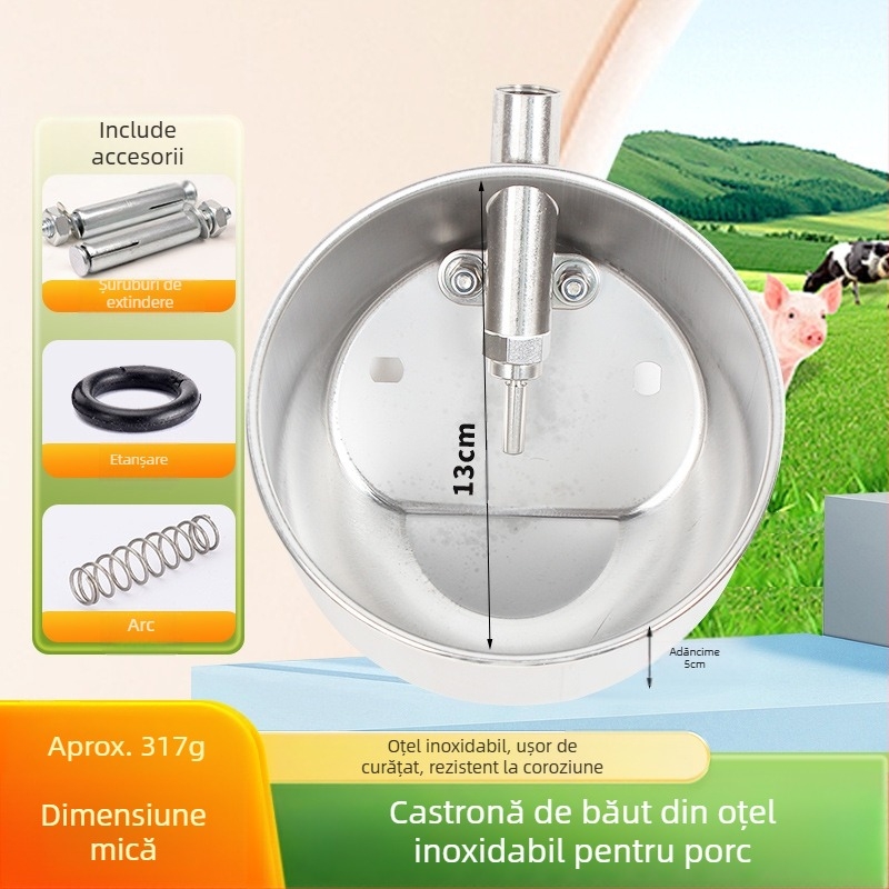 Castron rotund din oțel inoxidabil îngroșat pentru porci și scroafe