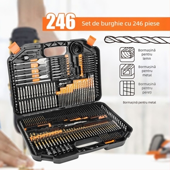 Set multifuncțional de burghie spirale pentru prelucrarea lemnului și construcții; potrivit pentru plăci ceramice și sticlă; include bituri pentru șuruburi și reamer