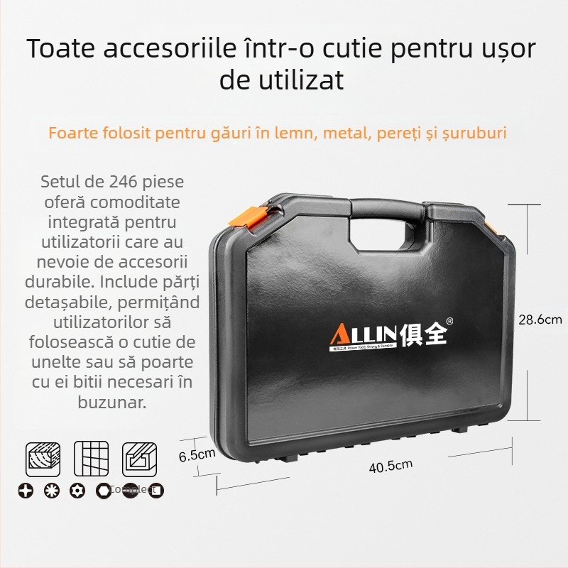Set multifuncțional de burghie spirale pentru prelucrarea lemnului și construcții; potrivit pentru plăci ceramice și sticlă; include bituri pentru șuruburi și reamer