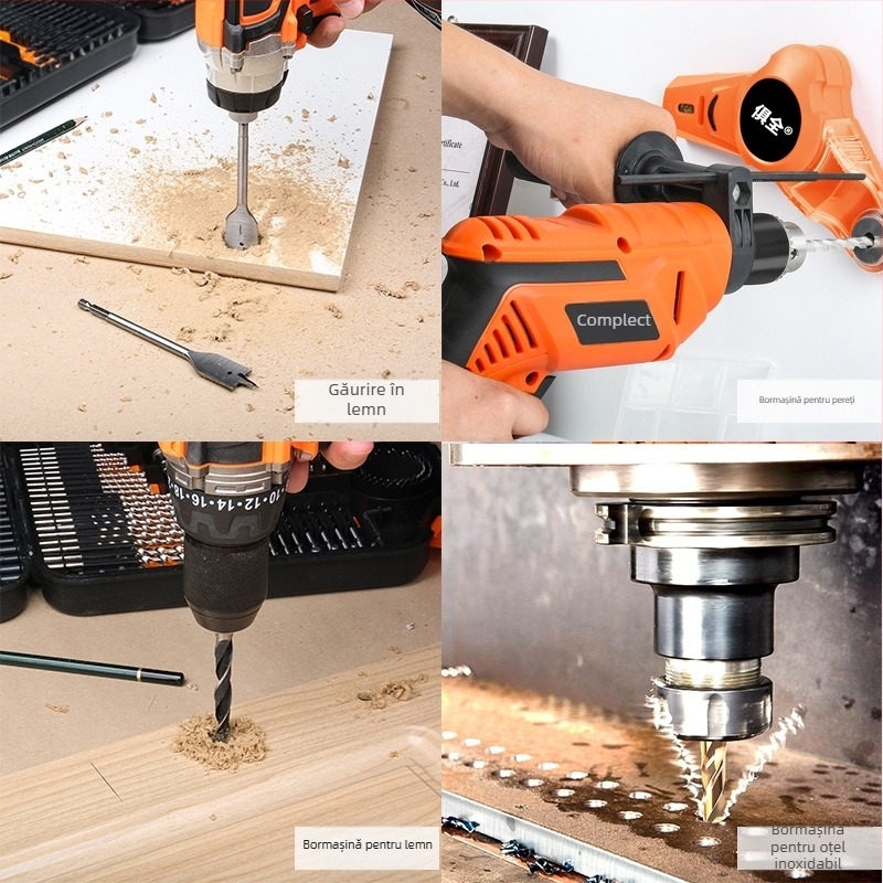 Set multifuncțional de burghie spirale pentru prelucrarea lemnului și construcții; potrivit pentru plăci ceramice și sticlă; include bituri pentru șuruburi și reamer