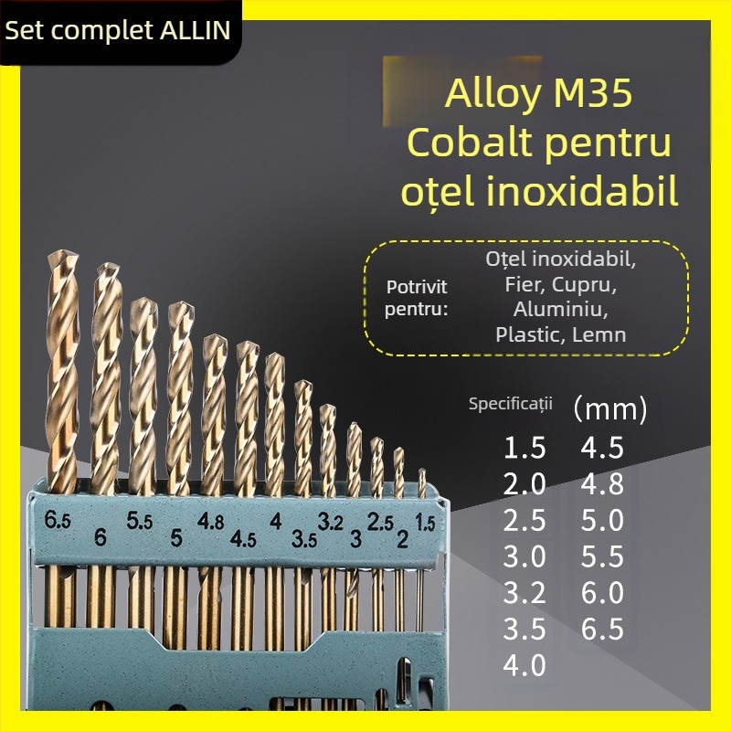 Set multifuncțional de burghie spirale pentru prelucrarea lemnului și construcții; potrivit pentru plăci ceramice și sticlă; include bituri pentru șuruburi și reamer