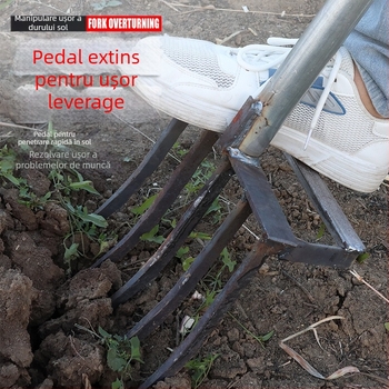 Furcă de grădină din oțel mangan cu patru dinți, design integrat dintr-o singură bucată, duritate înaltă, pentru săpat ceapă, ghimbir și usturoi