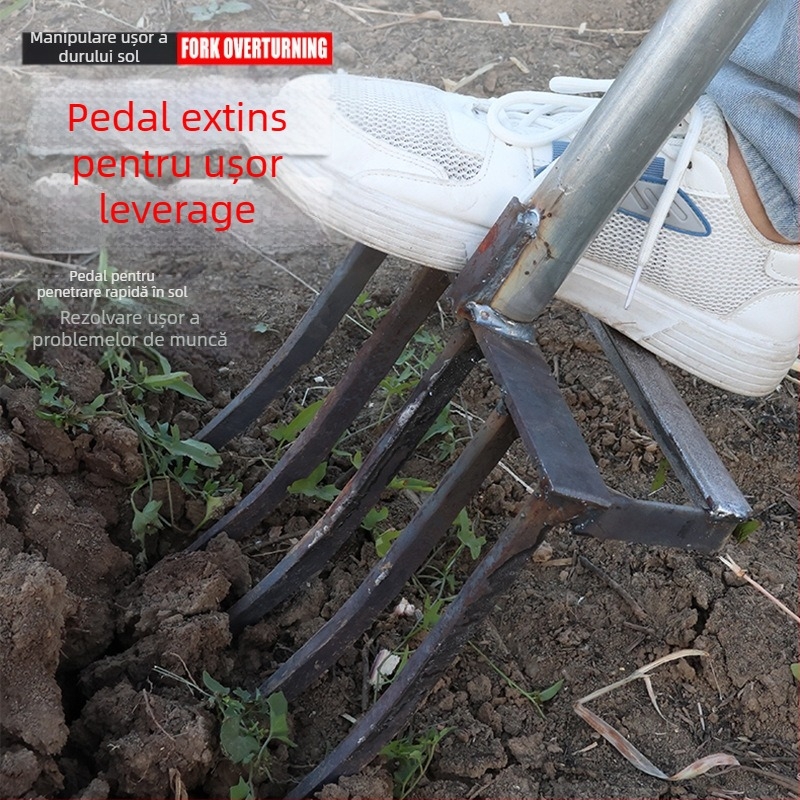 Furcă de grădină din oțel mangan cu patru dinți, design integrat dintr-o singură bucată, duritate înaltă, pentru săpat ceapă, ghimbir și usturoi