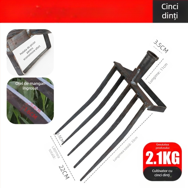Furcă de grădină din oțel mangan cu patru dinți, design integrat dintr-o singură bucată, duritate înaltă, pentru săpat ceapă, ghimbir și usturoi