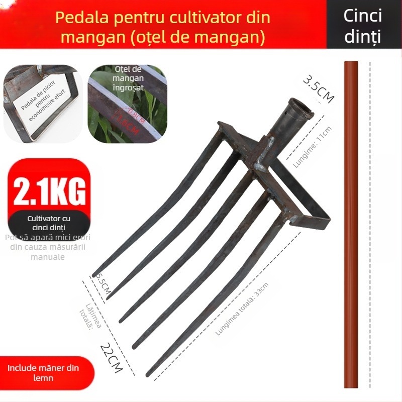 Furcă de grădină din oțel mangan cu patru dinți, design integrat dintr-o singură bucată, duritate înaltă, pentru săpat ceapă, ghimbir și usturoi